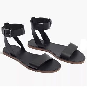 Madewell The Boardwalk Ankle Strap Sandal Leather Black Size 10